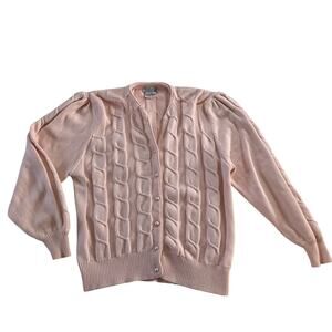 Vtg Y2K 2000s Pink Knit Cardigan Pearl Button Sz L Coquette Cottagecore